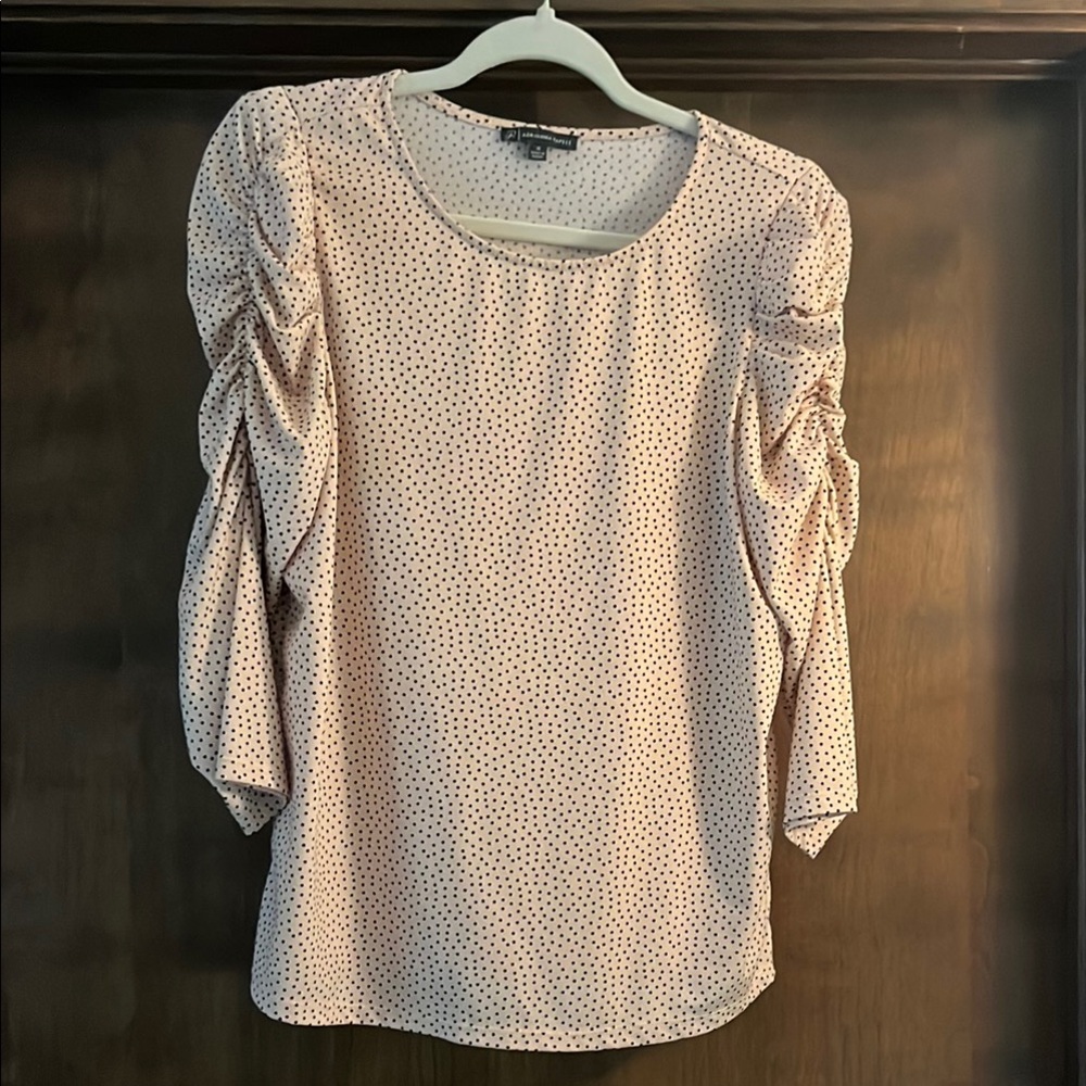 Adrianna Papell Black and Pink Ruched 3/4 Sleeve Blouse